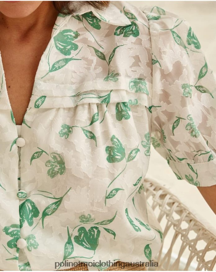 Blouse Flowers Oli Emerald green Polin et moi Clothing 2R020D161