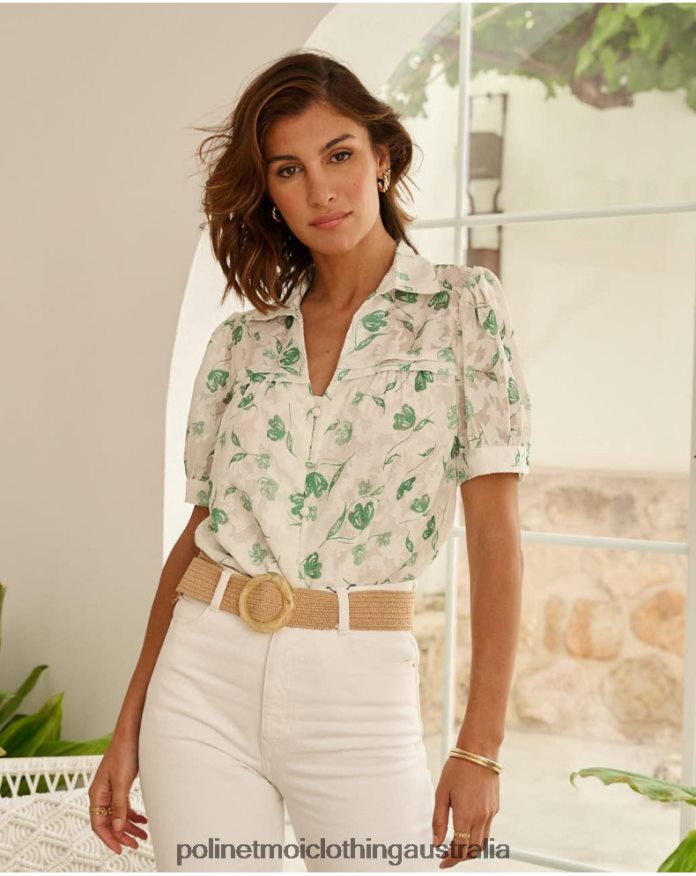 Blouse Flowers Oli Emerald green Polin et moi Clothing 2R020D161