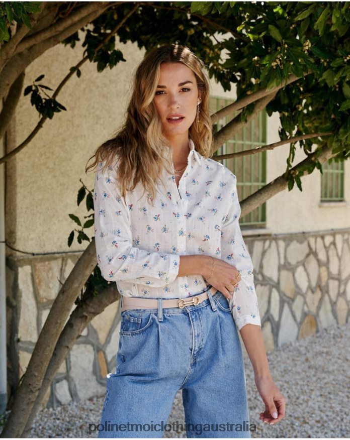 Ema Flowers shirt white Polin et moi Clothing 2R020D149