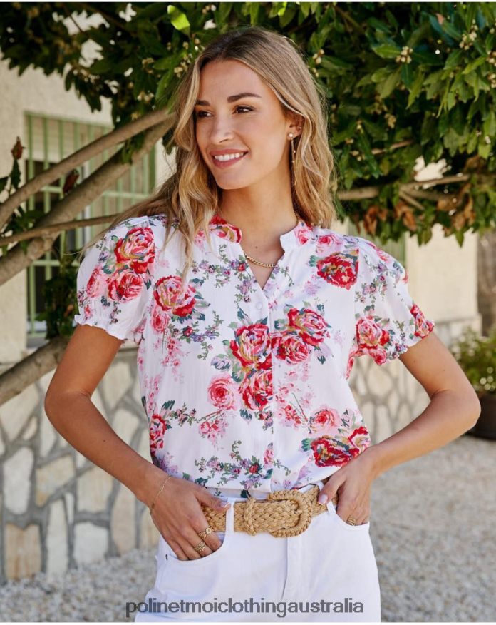 Faustina Roses Shirt WHITE Polin et moi Clothing 2R020D192