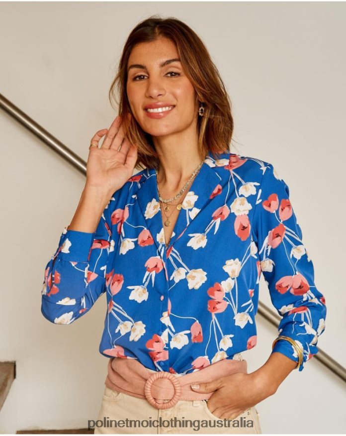 Tulip Shirt Talia klein blue Polin et moi Clothing 2R020D224