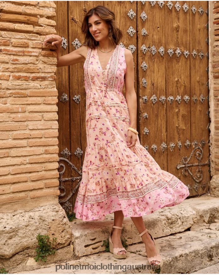 Adri Floral Dress Salmon Polin et moi Clothing 2R020D53