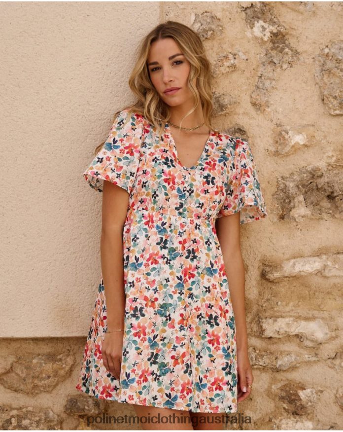 Donia Flowers dress emerald green Polin et moi Clothing 2R020D54