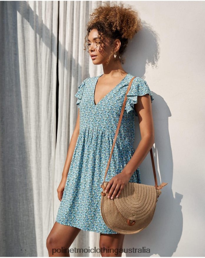 Dress Ruffled Lena Klein Blue Polin et moi Clothing 2R020D30