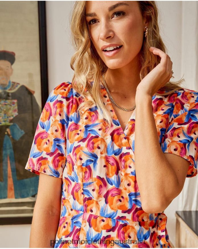 Midi dress Flowers Hannah ORANGE Polin et moi Clothing 2R020D95