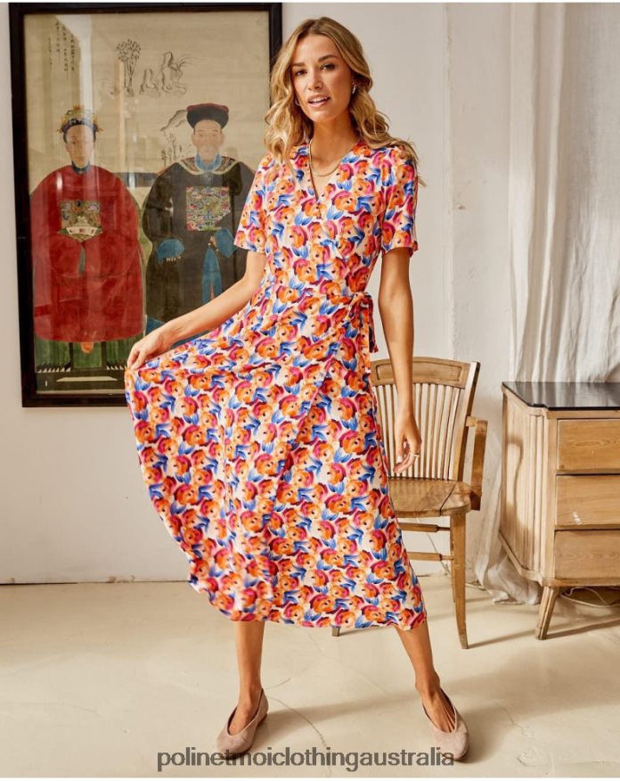 Midi dress Flowers Hannah ORANGE Polin et moi Clothing 2R020D95