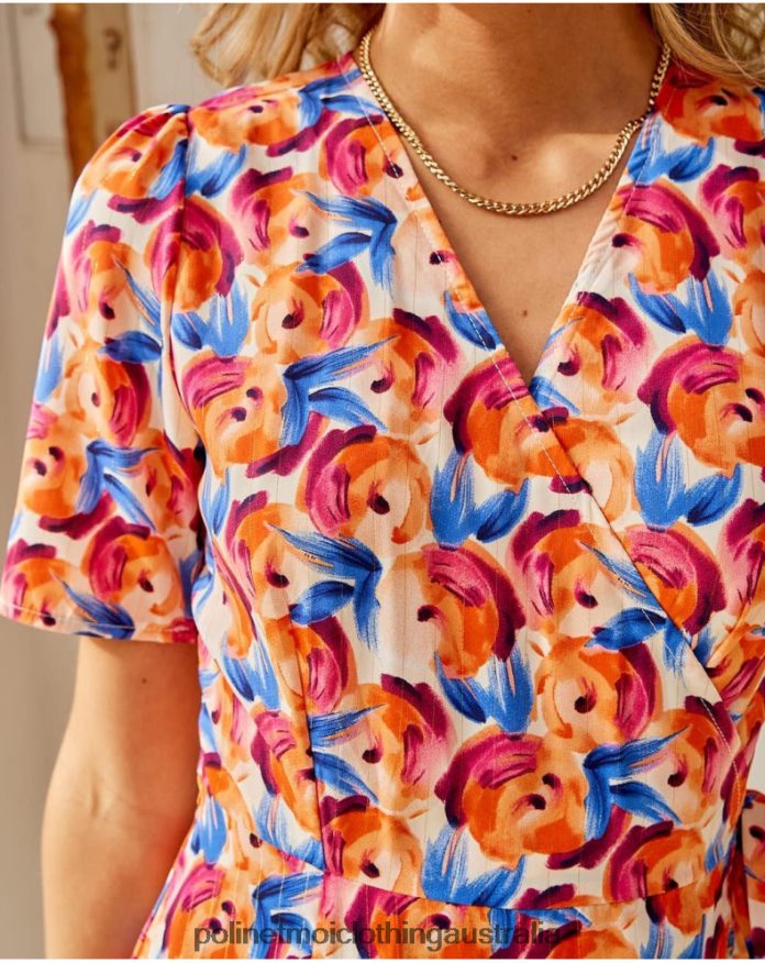 Midi dress Flowers Hannah ORANGE Polin et moi Clothing 2R020D95