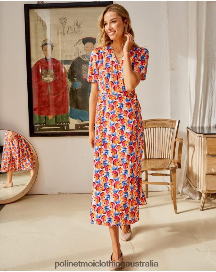 Midi dress Flowers Hannah ORANGE Polin et moi Clothing 2R020D95