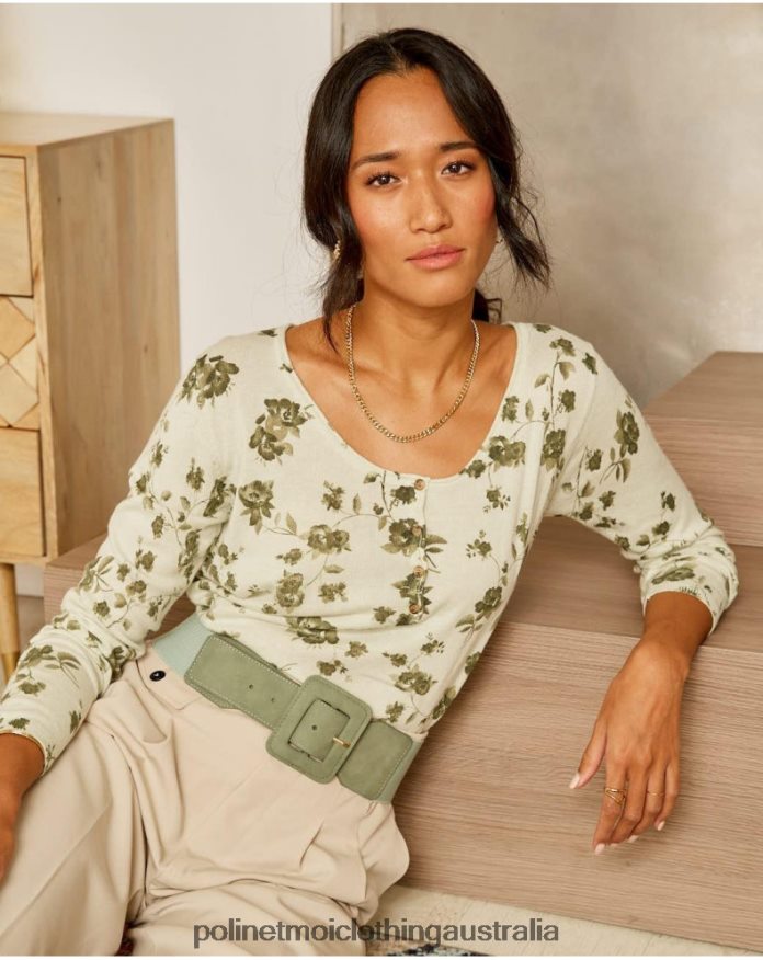 Sweater Flowers Etna Kaki Polin et moi Clothing 2R020D349