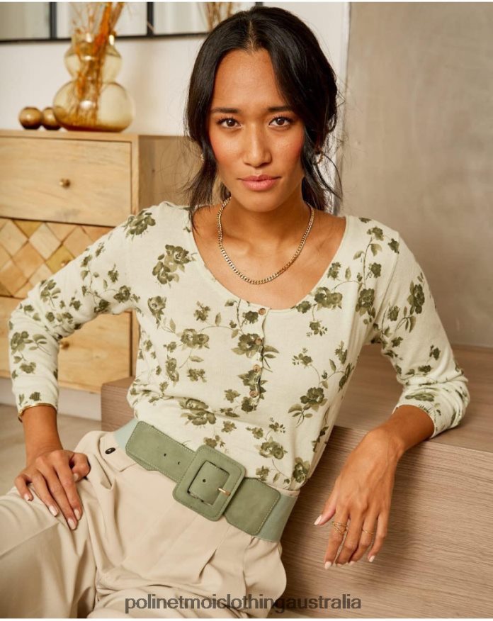 Sweater Flowers Etna Kaki Polin et moi Clothing 2R020D349