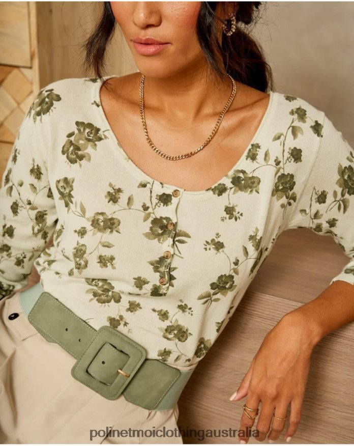 Sweater Flowers Etna Kaki Polin et moi Clothing 2R020D349