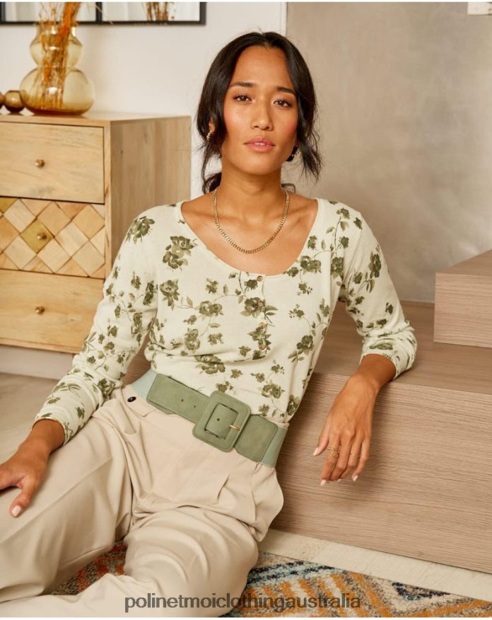 Sweater Flowers Etna Kaki Polin et moi Clothing 2R020D349