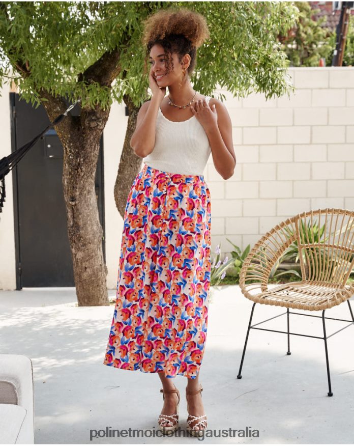 Skirt Flowers Hannah ORANGE Polin et moi Clothing 2R020D320