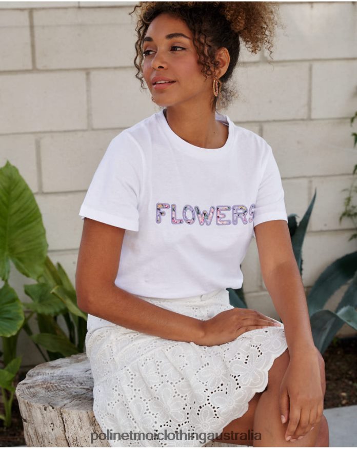 Flowers Bela T-shirt white Polin et moi Clothing 2R020D250