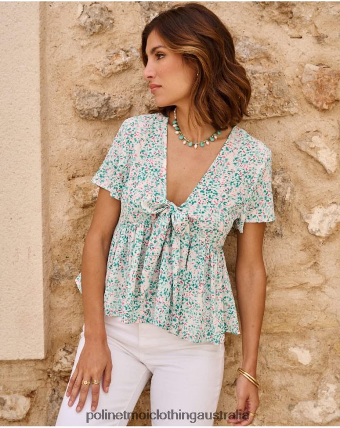 Top Bow Esmeralda Turquoise Polin et moi Clothing 2R020D241